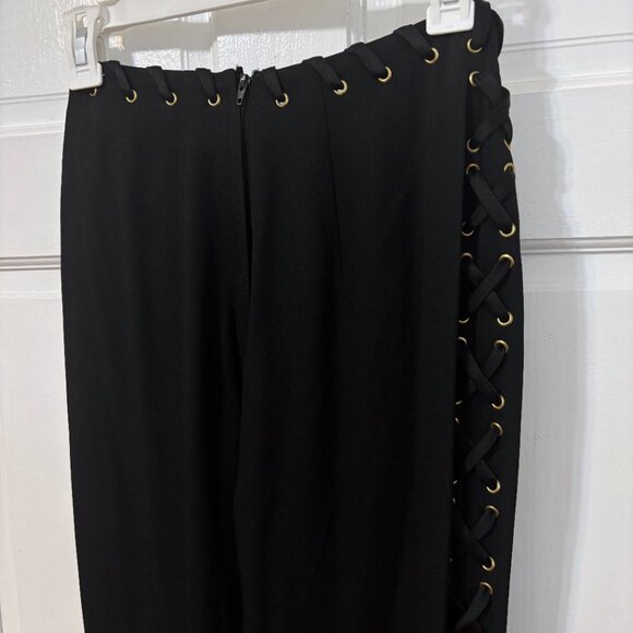 Moschino Cheap and Chic Side Slit Lace Up Pants Black Gold Vintage USA 4 6 8 S - Picture 11 of 16
